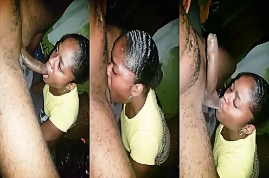 Haitiana Chupando Un Pene Largo y Jalando Su Bolas