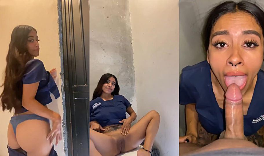 Compañeros de trabajo tienen SEXO a escondidas en el baño de la lavanderia