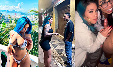 Anna Júlia y su amiga le chupan la polla a un fan en tríos