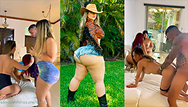 3 intense big-breasted women against a single cock